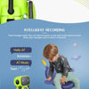 A green robot toy is shown next to a child interacting with it, demonstrating intelligent recording features.