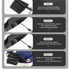 Step-by-step instructions showing how to open and close a heavy duty automatic folding umbrella.