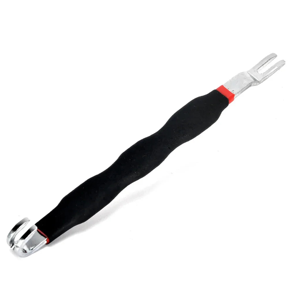 A black and silver automotive electrical terminal connector removal tool.