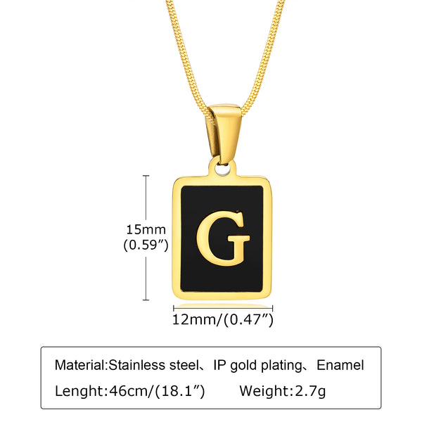 Colgante de inicial 'G' en acero inoxidable chapado en oro con dije cuadrado negro