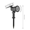 A black solar-powered LED spotlight with a directional beam and a long shaft.