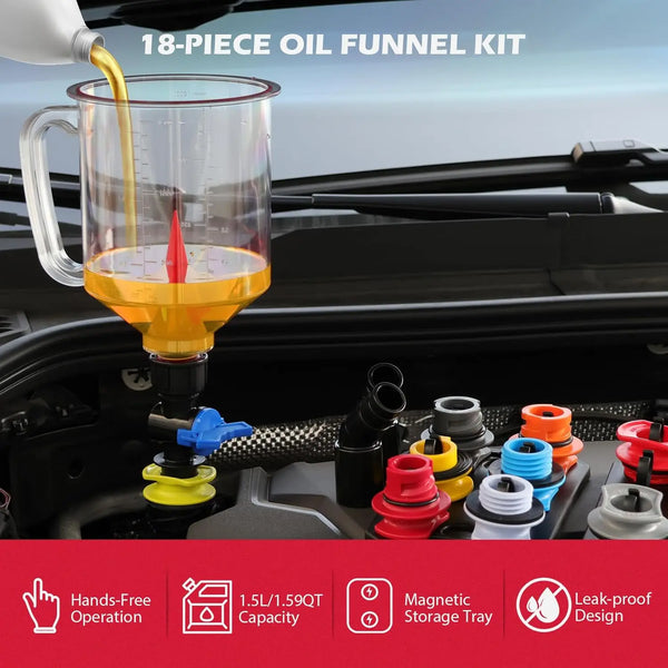 18-teiliges Universal-Öltrichter-Set mit magnetischer Aufbewahrung