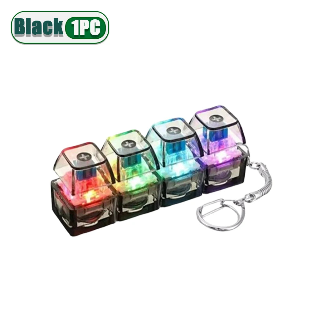 Black 1PC LED clickable fidget keychain with a keyboard design featuring multiple colored lights