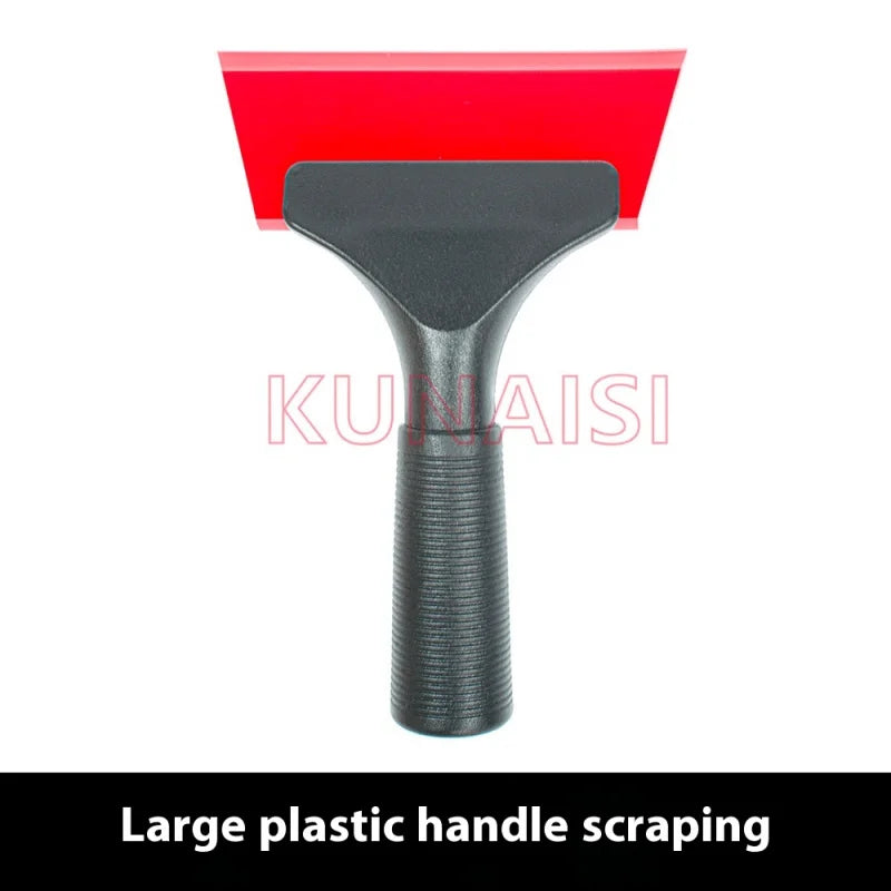 A black plastic handle scraping tool with a red blade for soft cowhide car wrap and film installation.