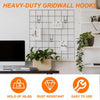 Heavy-duty grid wall hooks displayed on a white panel, showing various hook sizes and organization options.