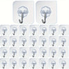 A set of clear heavy-duty self-adhesive wall hooks in various sizes and shapes.