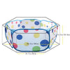 A foldable kids ball pit play tent with a storage basket, showing its dimensions and design.