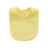 A soft yellow cotton baby bib with an absorbent saliva towel.