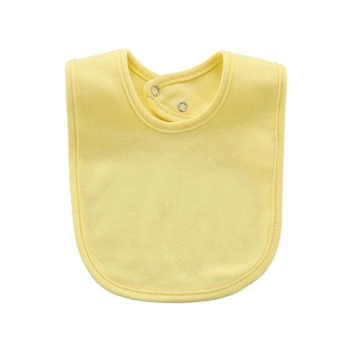 A soft yellow cotton baby bib with an absorbent saliva towel.