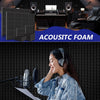 A set of black pyramid acoustic foam panels for soundproofing and recording equipment.