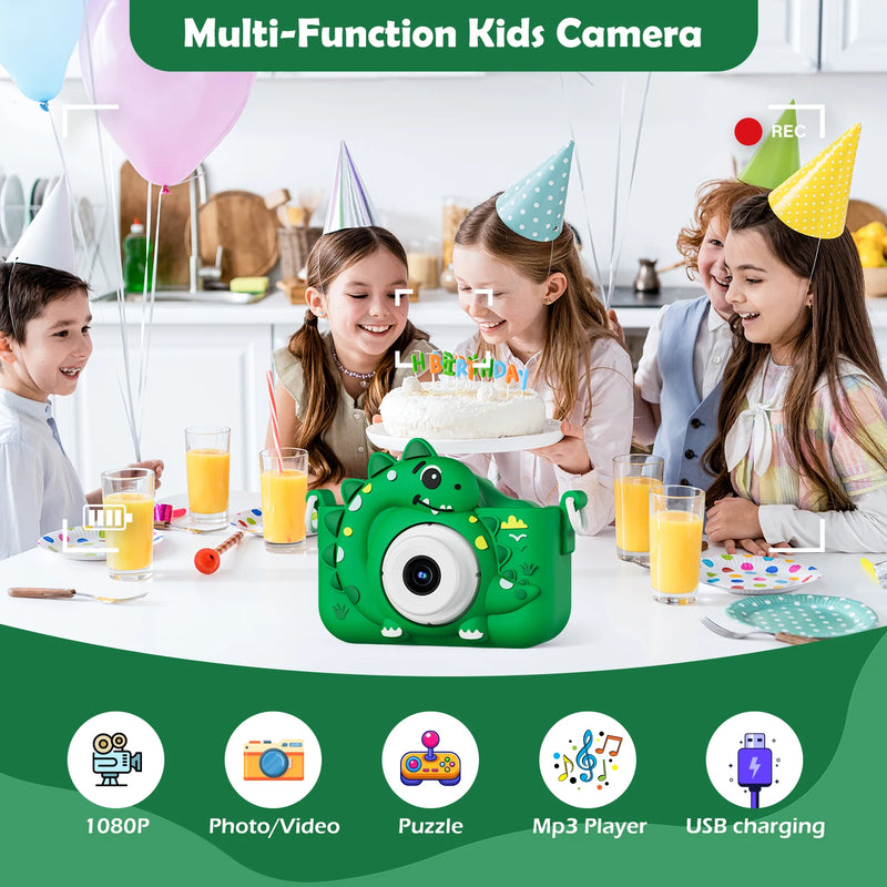 Kids Digital Camera – 1080p Dinosaur Theme with 32GB Card Included