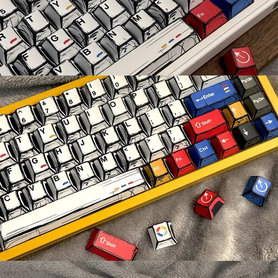 Comic Style Colorful Keycap Set – 136 Keys, Classic Minimalist Design