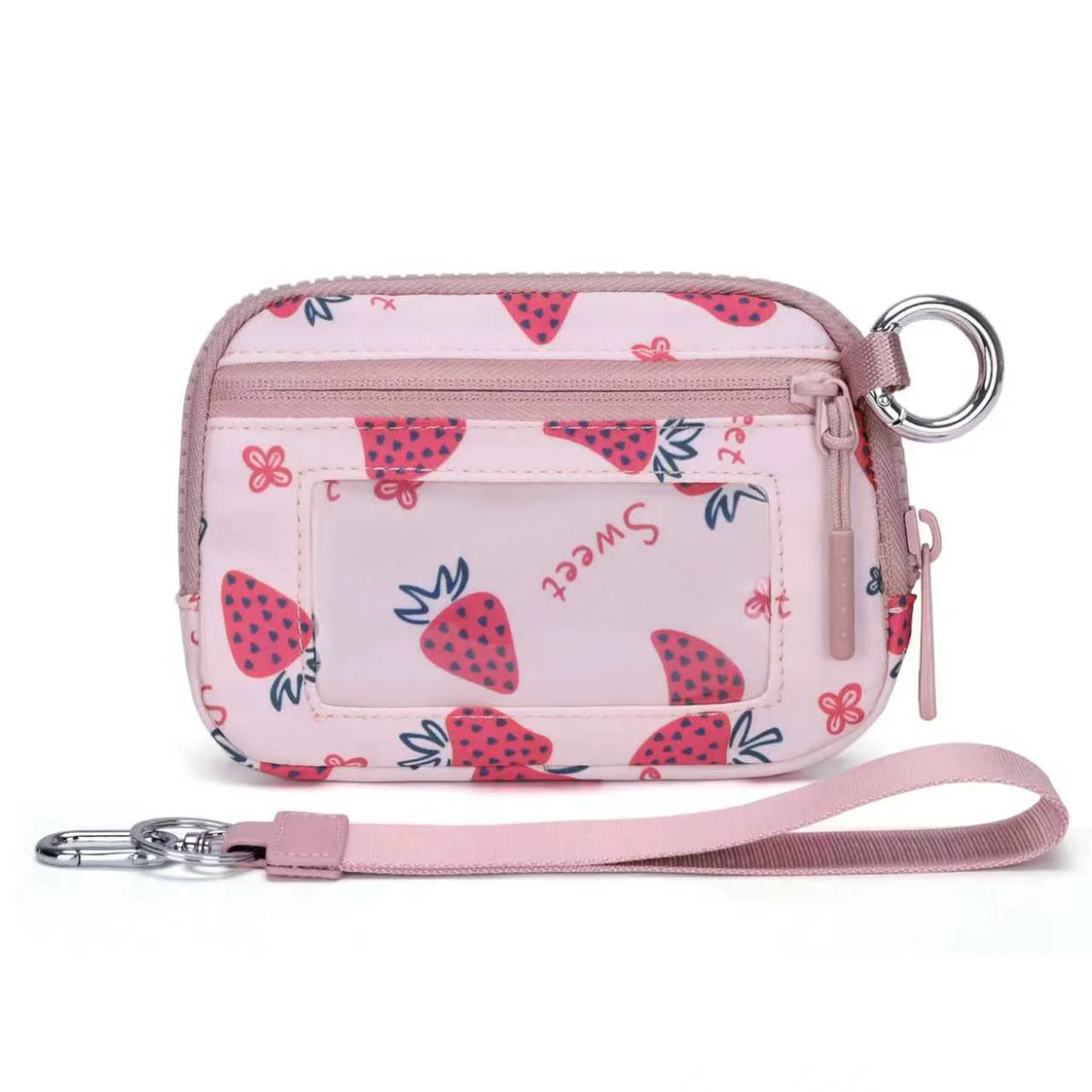 Checkered Card Case Wallet with Detachable Keychain and ID Window