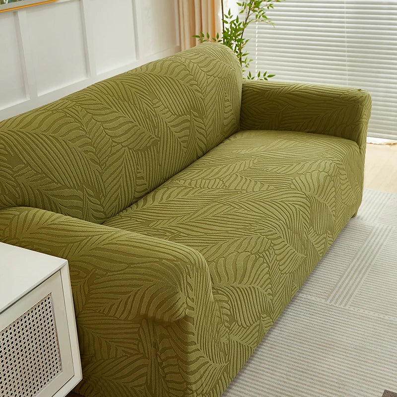 Jacquard Leaf Pattern Stretch Sofa Cover with Non-Slip Backing