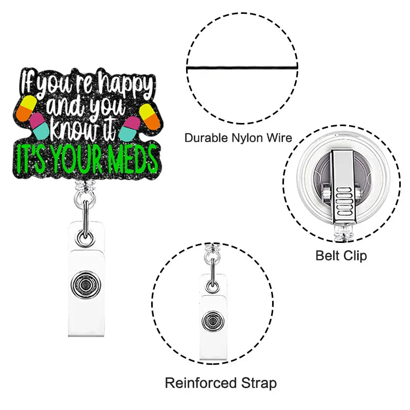 Glitter Retractable Badge Reel with Inspirational Quote