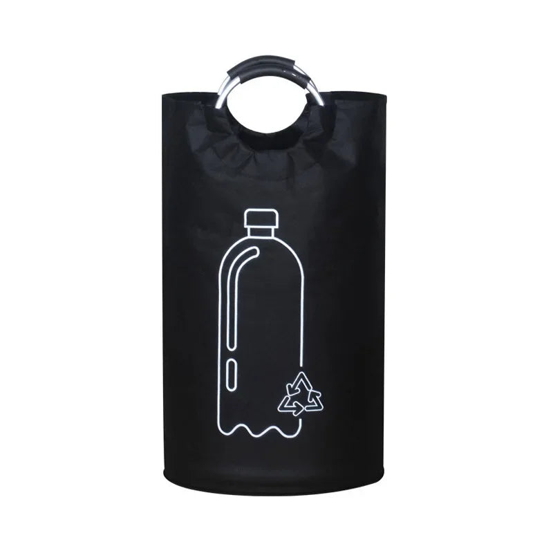 Black extra-large foldable laundry basket with padded handles