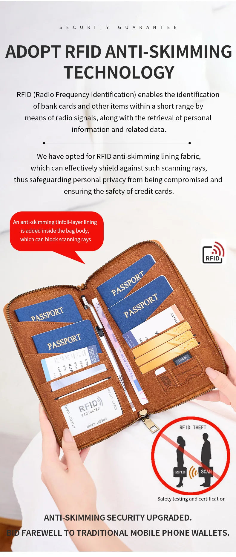 RFID Blocking Travel Passport Holder and Document Organizer