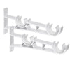 A pair of white heavy duty double curtain rod brackets for wall mounting, designed to fit 1 to 1.2 inch rods.