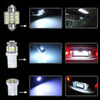 Comparison of different universal LED car interior light upgrade kits showing various illumination patterns and installations