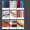 A collage of various fabric and material textures in shades of blue, pink, beige, and red.