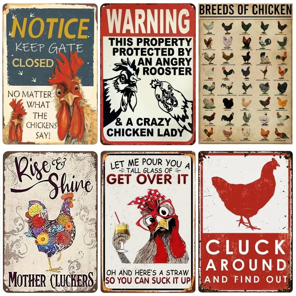 Retro Funny Chicken Farm Metal Sign for Kitchen and Coop