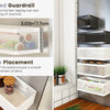 A magnetic refrigerator storage rack with an elevated guardrail and stable placement for organizing items.