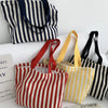 Striped Canvas Shoulder Tote Bag