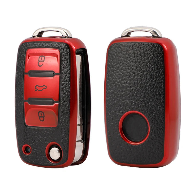 TPU Leather Car Key Case Cover for VW Volkswagen Models