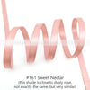 Pink satin ribbon in a dusty rose shade shown in a wavy display