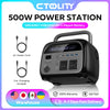 Black 500W portable power station with AC and DC charging ports and a LiFePO4 battery
