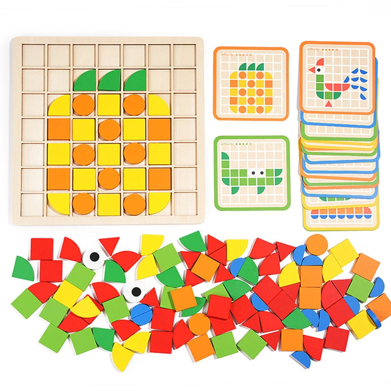 Wooden Shape & Color Mosaic Puzzle Set for Kids