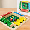 A wooden dice game set with colored dice and a box for family fun