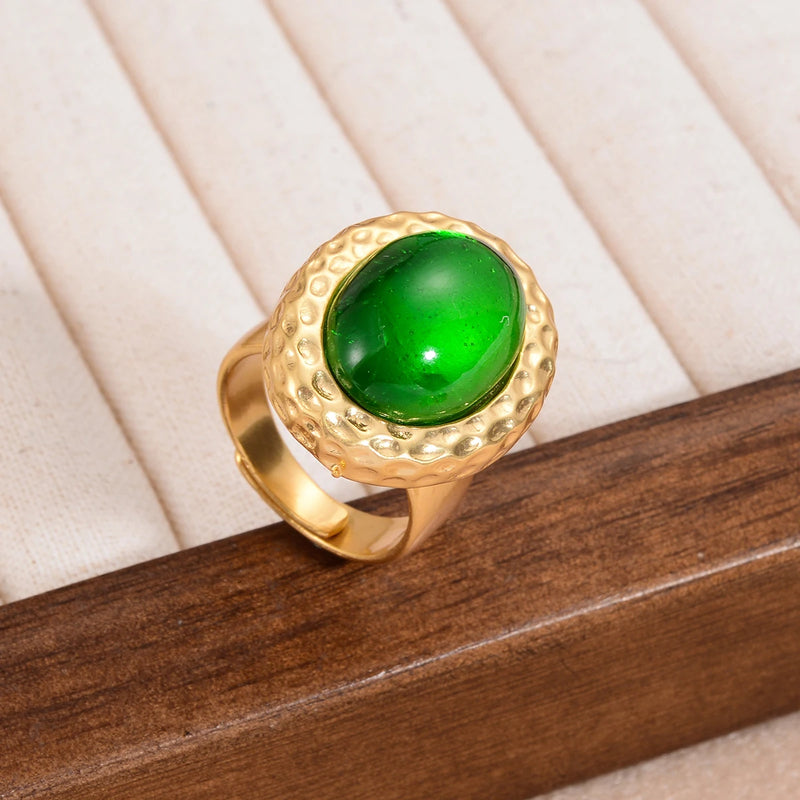 Anillo Declarativo de Gema Roja Ovalada Estilo Vintage