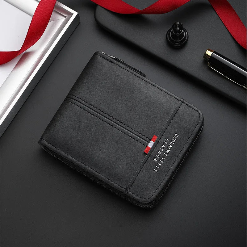 Men's Vintage PU Leather Wallet with Woven Tape Accent