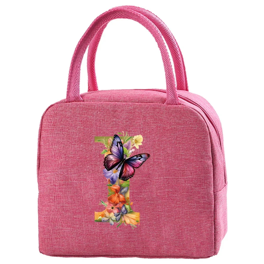 Insulated Canvas Lunch Bag with Butterfly Letter Pattern