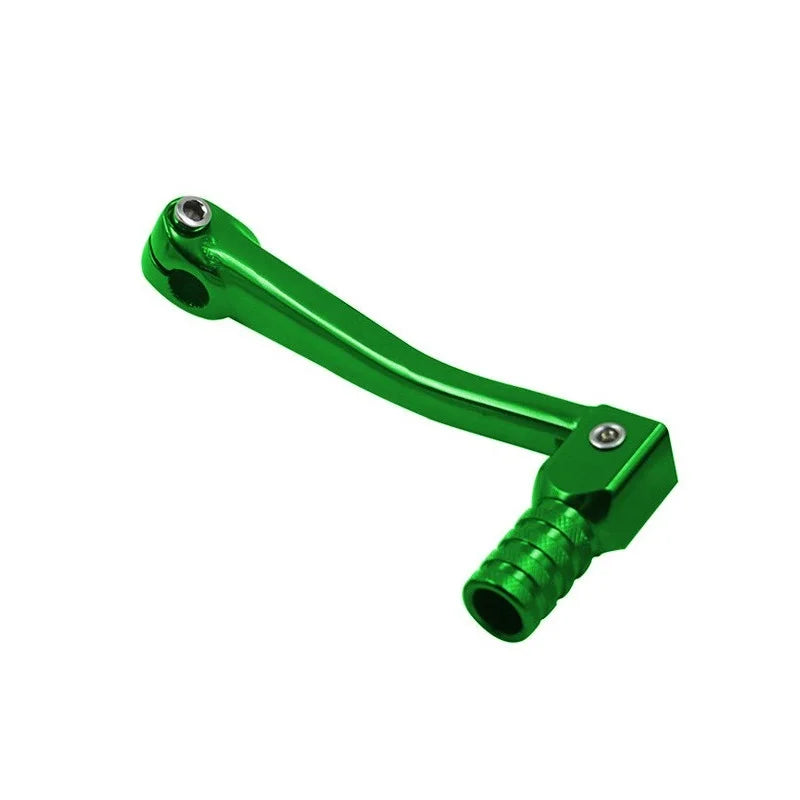 A bright green CNC aluminum alloy motorcycle shift lever.