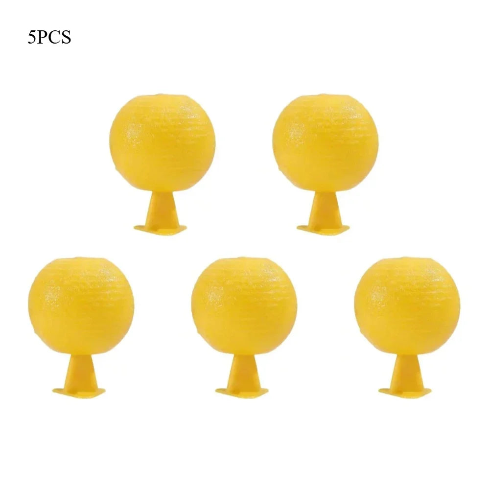 Five yellow sticky fruit fly trap balls for indoor and outdoor pest control