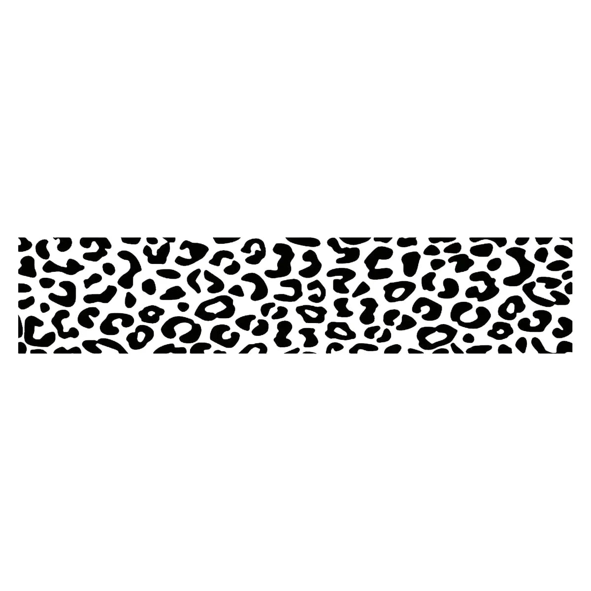 A black and white leopard print decal strip for a car sunshade.