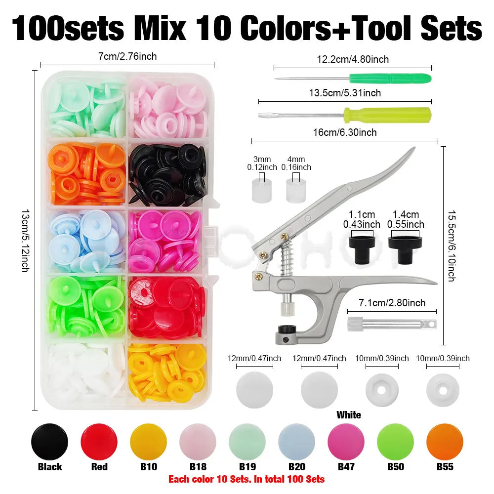 Snap Fastener Pliers Kit with Resin Buttons for Sewing and DIY Projects