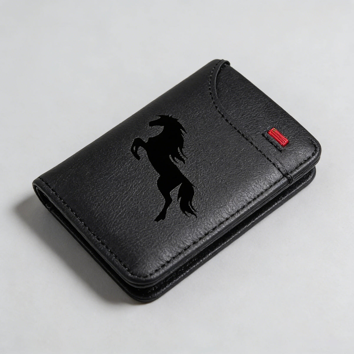 Men's Retro Faux Leather Card Holder with Black Horse Motif