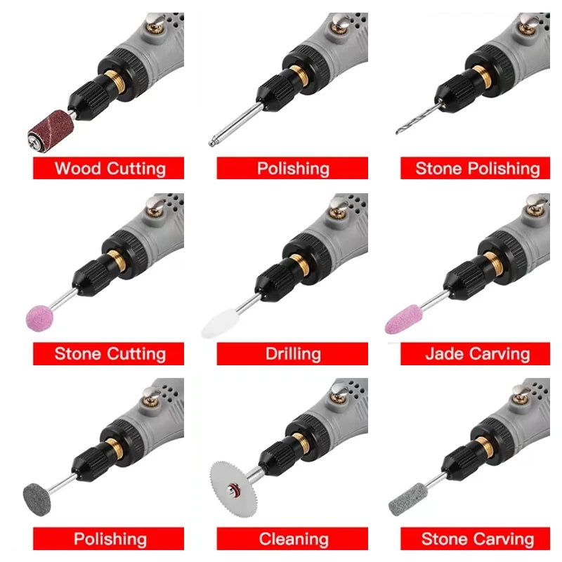A collection of various hand tools for stone and wood work including cutting, polishing, drilling, and carving tools.