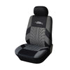 Black and gray car seat covers designed for two-row vehicles.