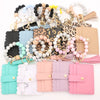 Silicone Bead Bracelet Leather Card Holder Wristlet