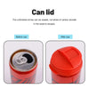 Before and after images showing a reusable leakproof can lid sealing an unfinished drink.