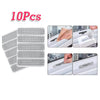 Ten self-adhesive window screen repair patches shown in various applications for fixing window screens.