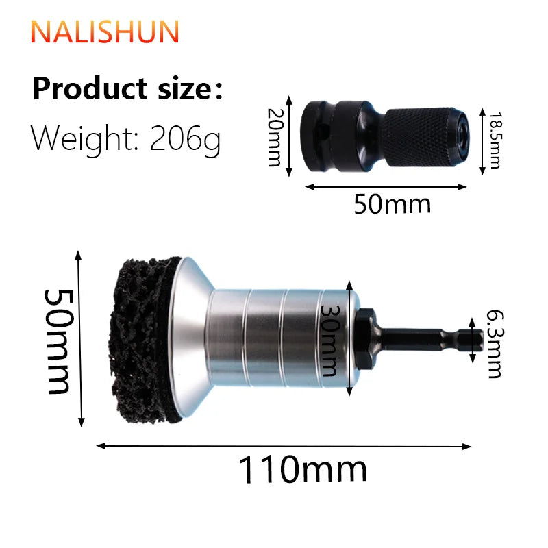 A black precision wheel hub rust removal kit with a 110mm body and 50mm length.