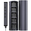 A black electric precision screwdriver set with a magnetic case and rechargeable battery inside.