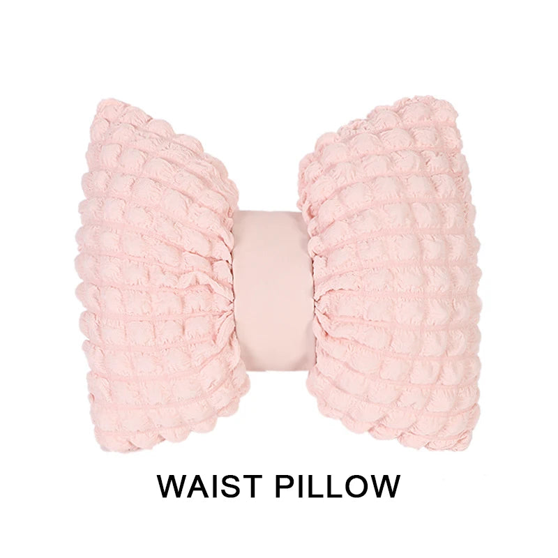 Pink bowknot car neck pillow with lumbar support