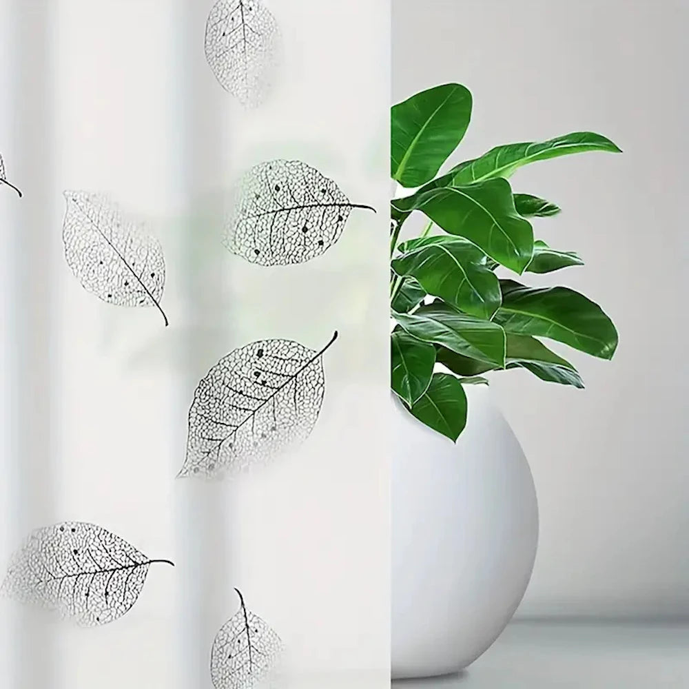 Lightweight PEVA Shower Curtain Liner with Leaf Pattern and Hooks
