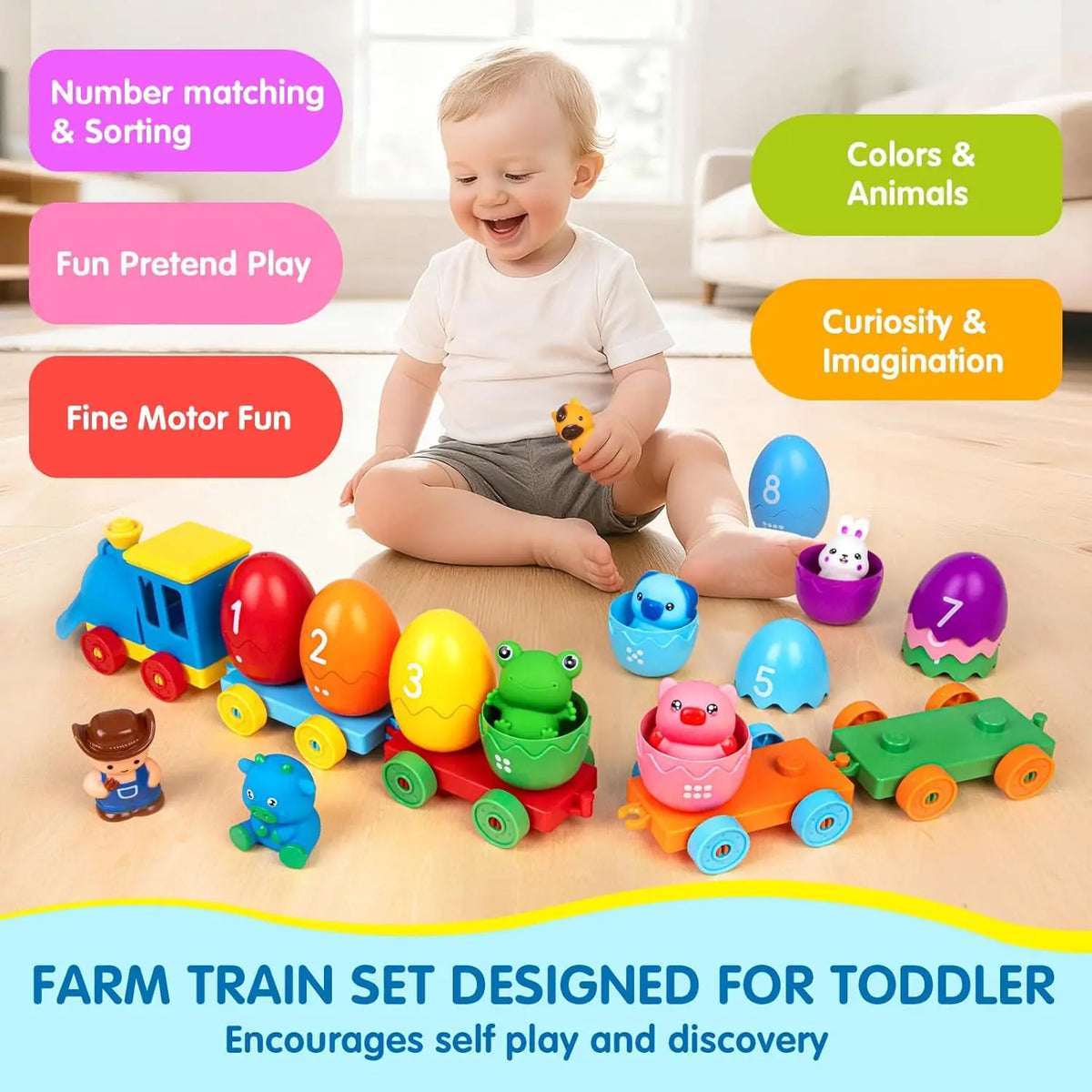 Farm Animal Counting Train with Lockable Barns